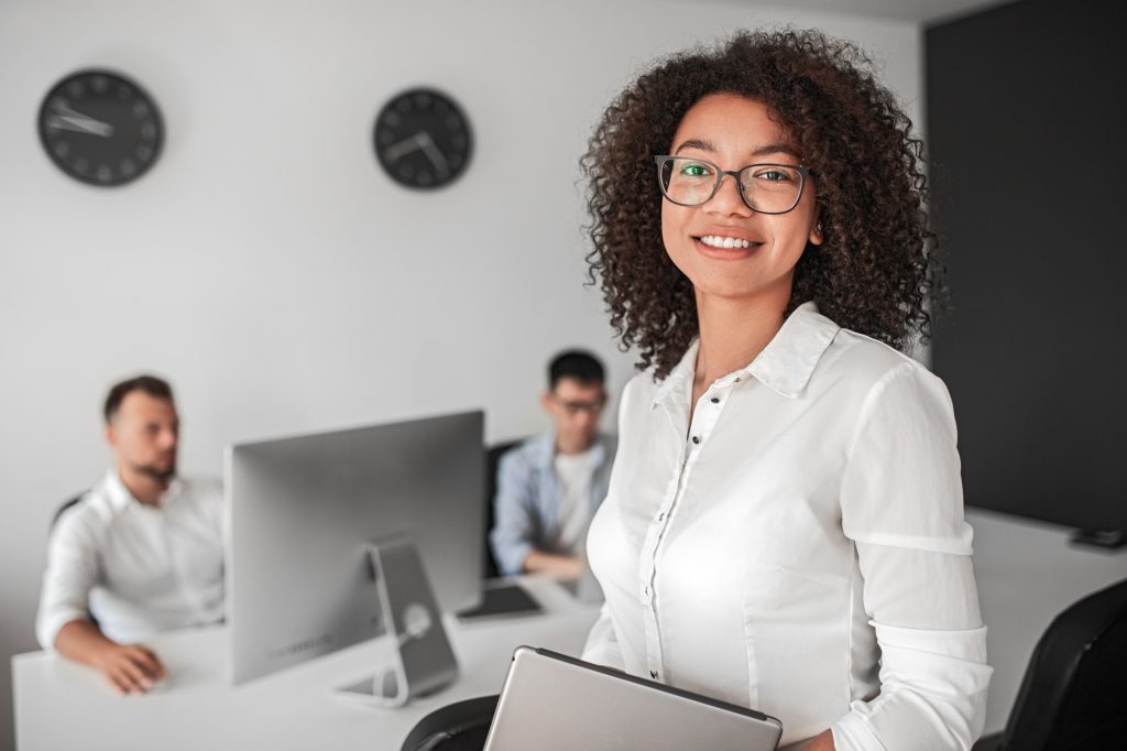Black female manager in office